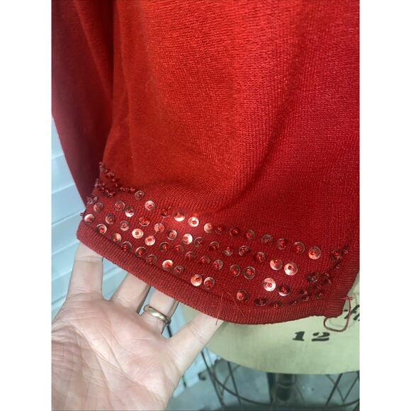 Vintage 90s Norton Mcnaughton Red Sweater Cardigan Sequins Women’s Sz Large - Picture 3 of 8